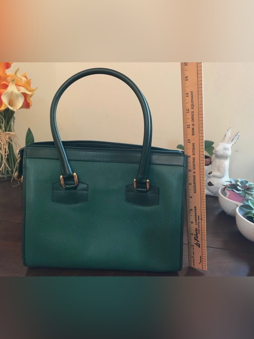 Authentic GUCCI Emerald-Green Color Leather Tote Hand Bag Pre-owned Very Good+ - Picture 11 of 14